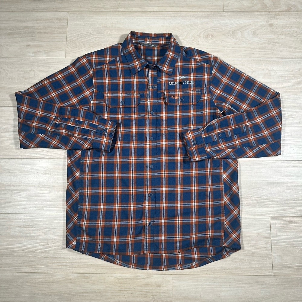 Sitka Gear Men's LS Flannel Shirt Size XL Orange Blue Utility Milford Hills Work